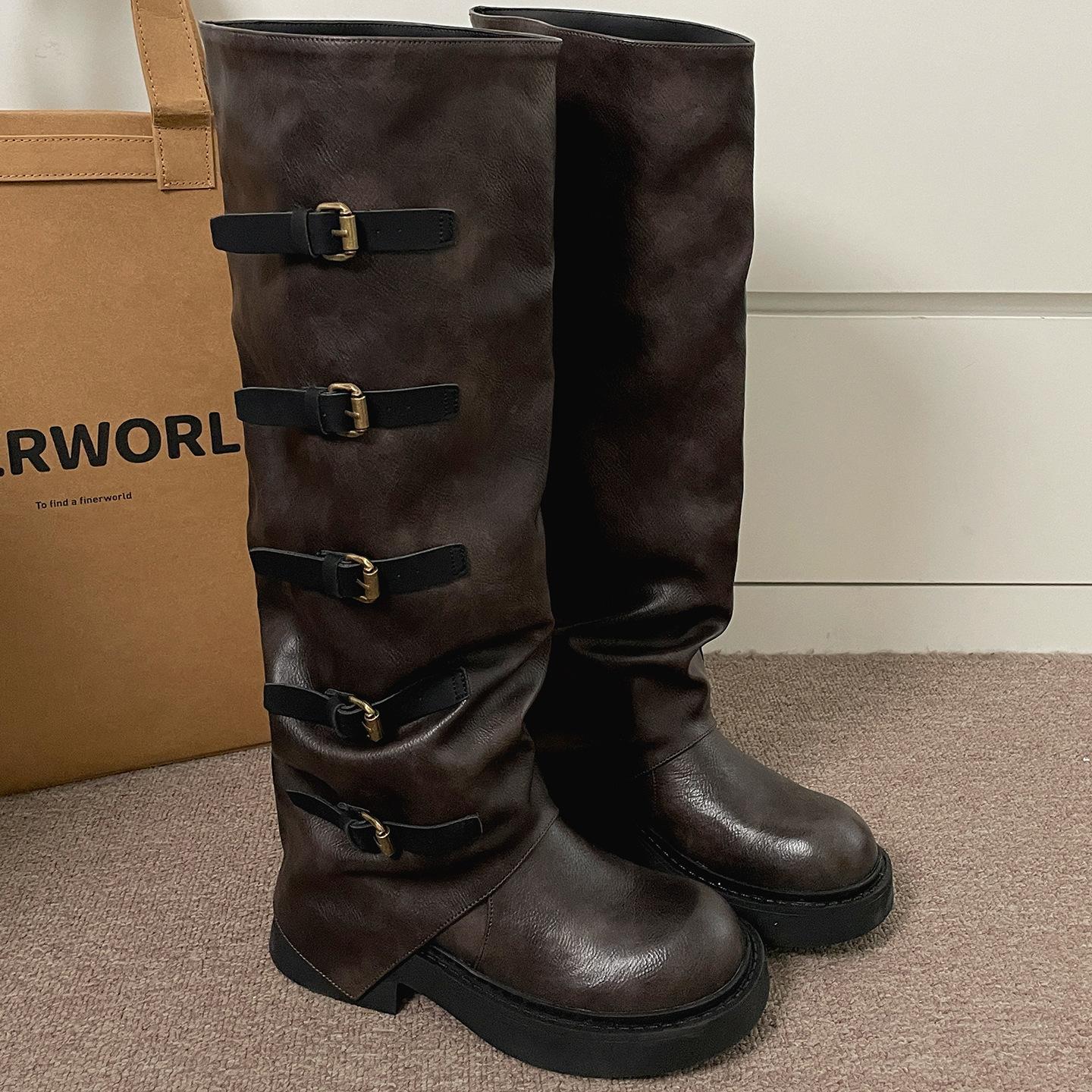 

Black British style thick-soled heightening boots women s boots 2025 new autumn with skirt and thin trousers boots 40 коричневый