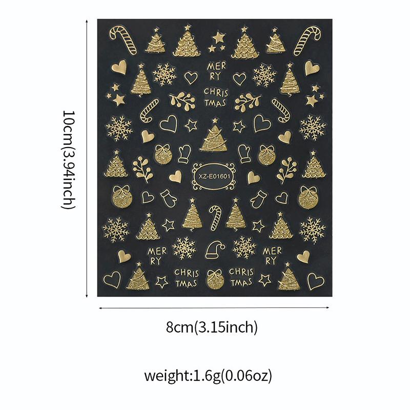 1Sheet Gold 3D Christmas Nail Foil Stickers Sparkling Snowflake Christmas Tree Snow Globe Snowflake Nail Slider Nail Stickers