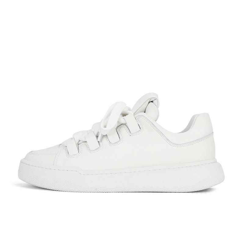 Leather Version Thick-soled Heightening Casual Sports Shoes Small White Shoes Women's Versatile Round Head Bread Shoes Lace-up Heightening Board Shoes