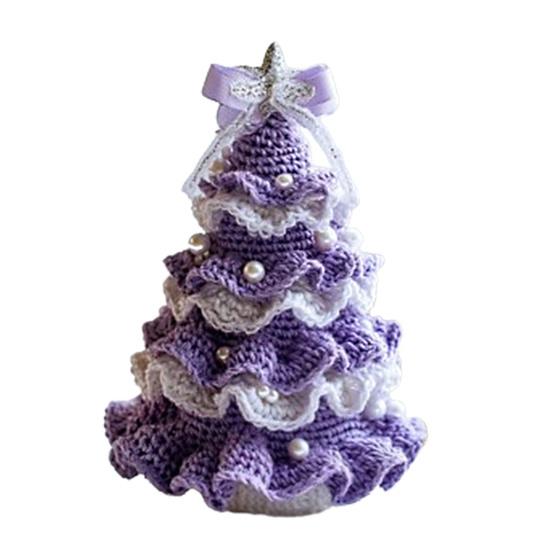 Handmade Crochet Christmas Tree DIY Xmas Tree Crochet Craft Starter Set with Bow And Faux Pearl for Beginners Knitting Holiday Decoration for