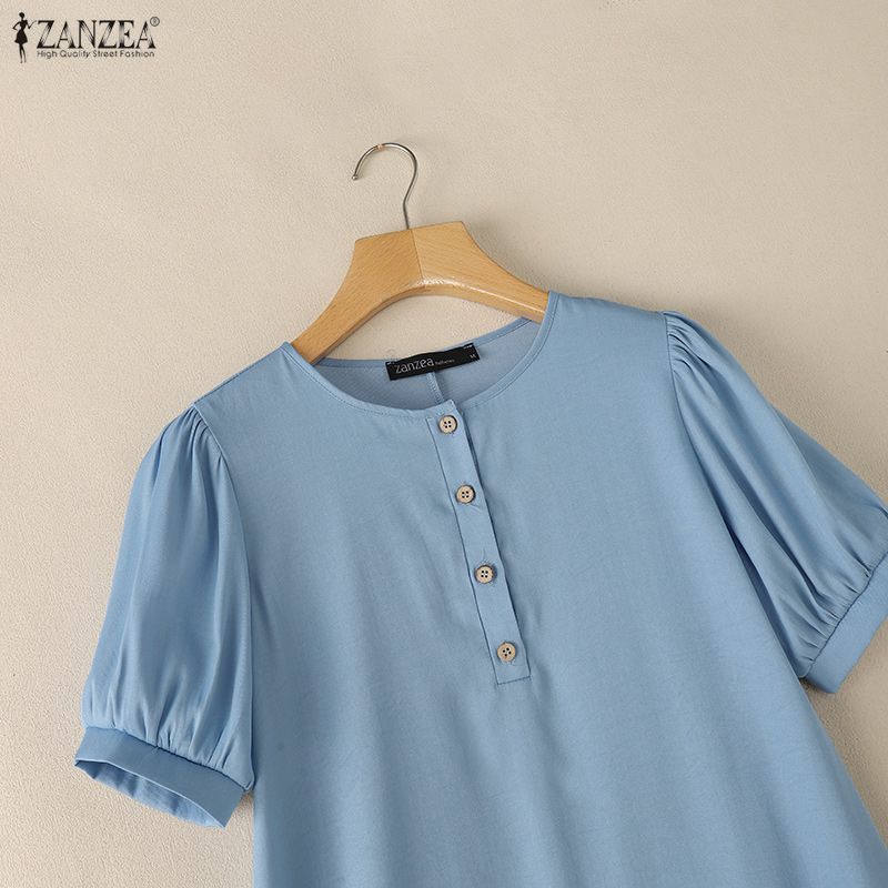 ZANZEA Women Casual Round Neck Loose Short Sleeve Splice Dress