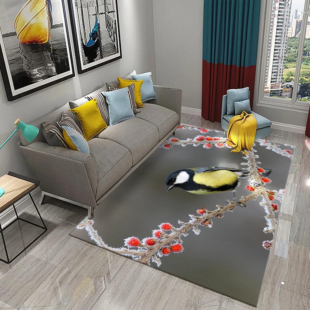 3D Colorful Bird Carpet Cute Birds with Flowers Doormat Rugs for Bedroom Living Room Floor Hallway Mats Bathroom Non-slip Mats