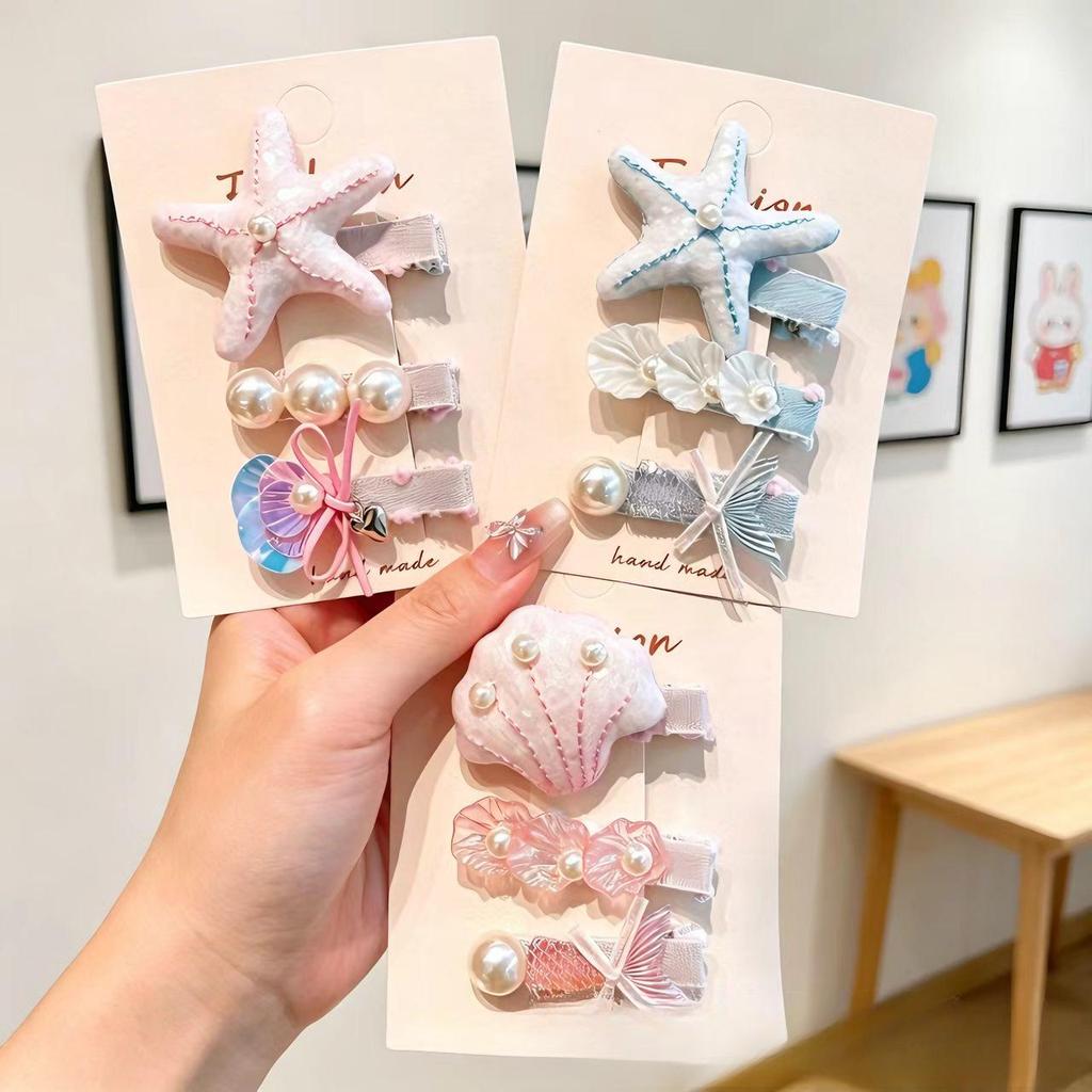 Ocean Series Kids' Hair Clips: Starfish & Shell Hairpins for Flyaway Bangs