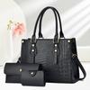 Women’s Trendy European Retro Crocodile Pattern Tote Bag Set, 3Pcs Convertible Top Handle Shoulder Crossbody Purse