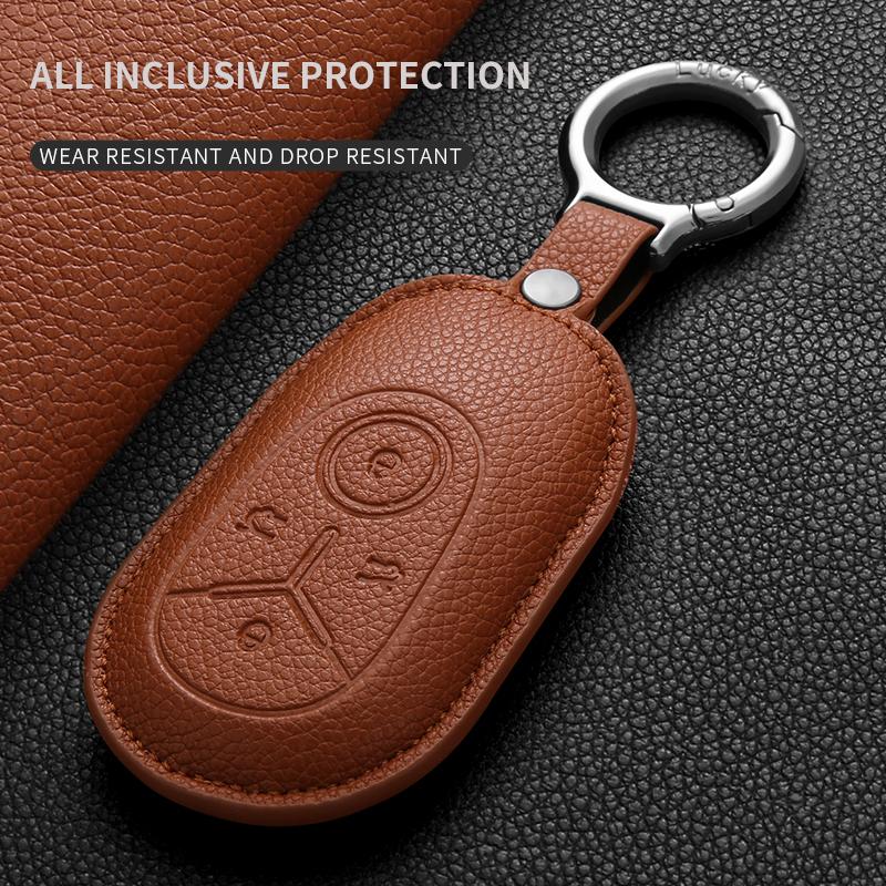 Auto Genuine Leather Key Fob Cover Case Mount Fit For Geely Geome Galaxy Light Star Wishes Exploration Youth Version Key Ring Auto Accessories