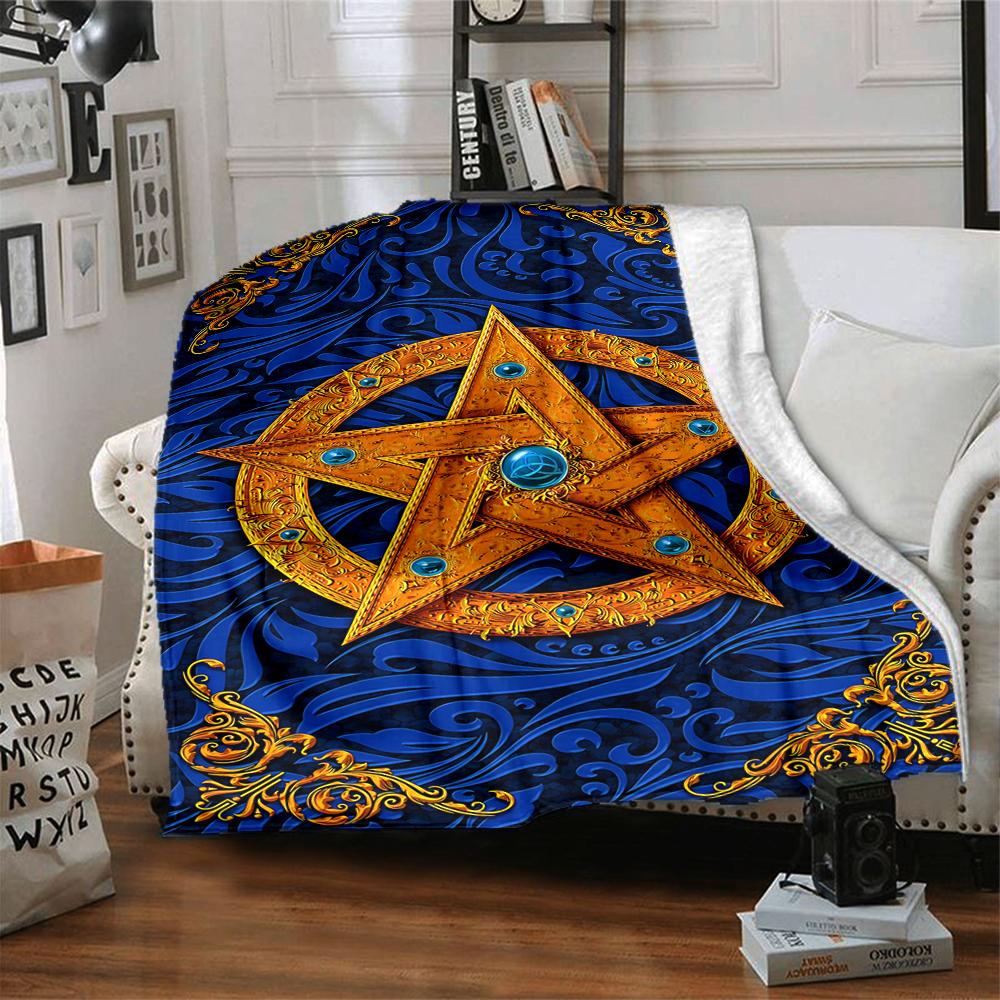1Pc Golden Star Ornament Flannel Blanket, Soft And Comfortable, Casual Warm, Camping Travel, Christmas, Halloween Xmas Gift. G152
