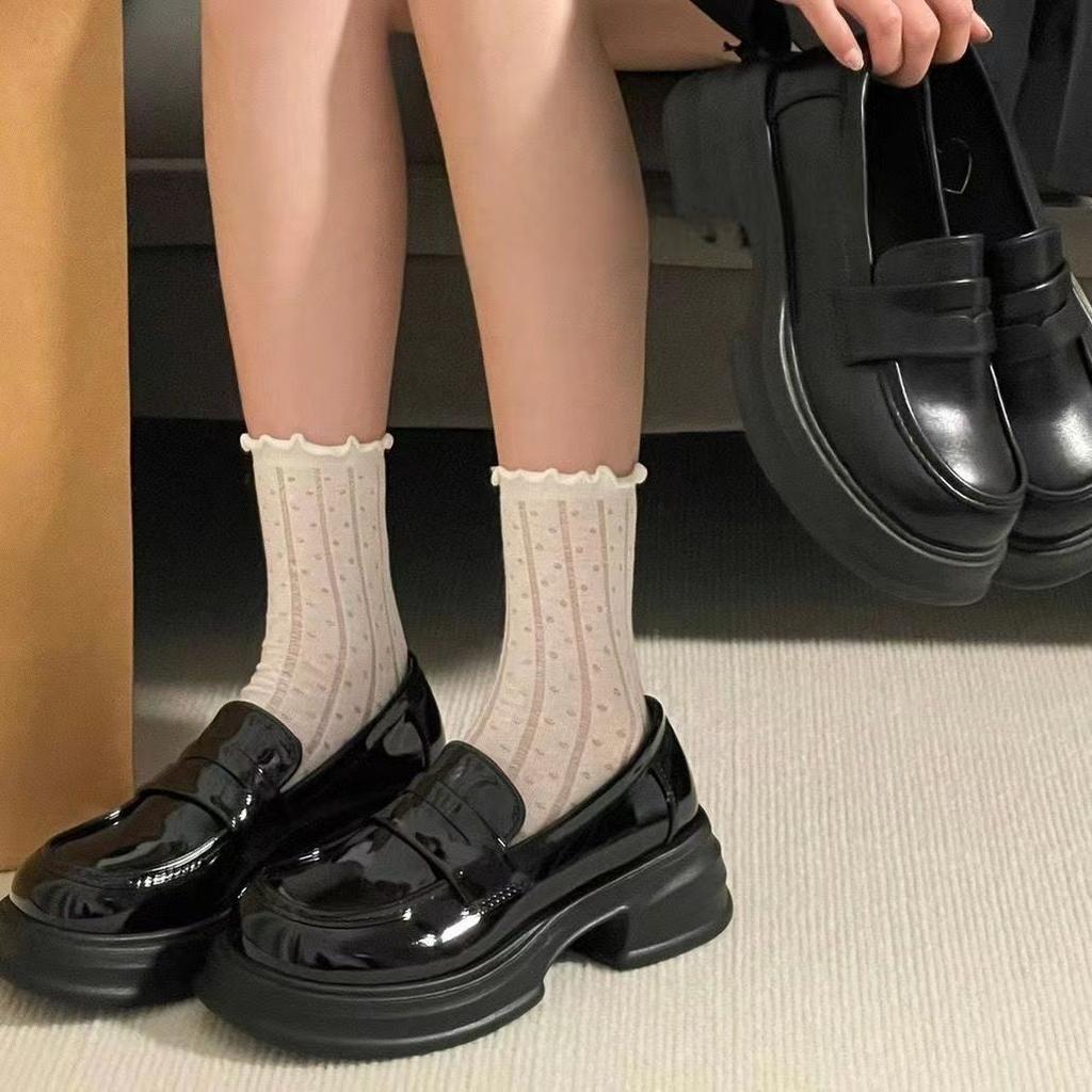 Ins Black Loafers Women's Platform Year New Spring and Autumn Shoes British Style Small Leather Shoes Summer Single Shoes