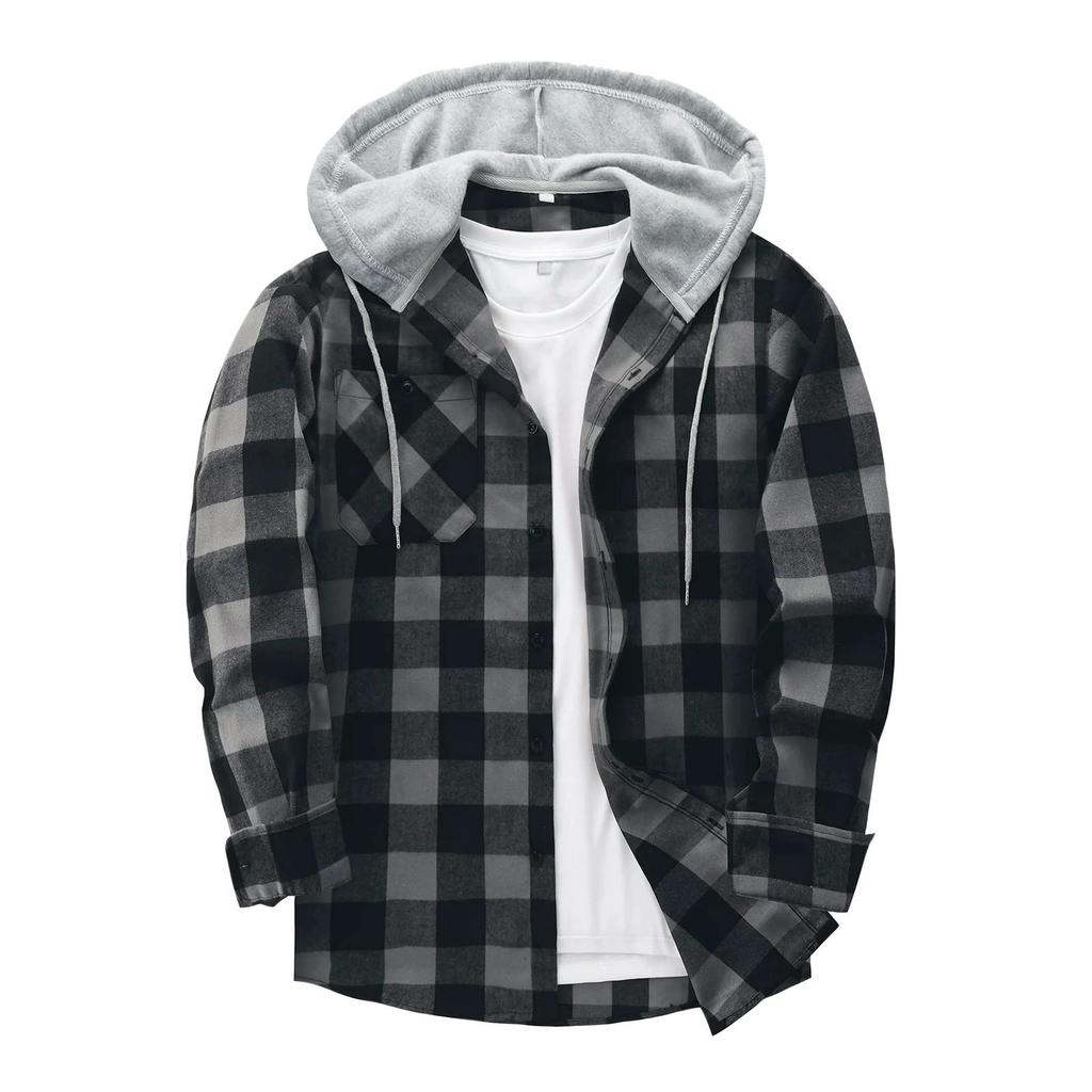 Herren-Sweatshirt mit kariertem Hemd und Kapuze, Knopf-Sweatshirt, lässiges Mode-Sweatshirt für Herren
