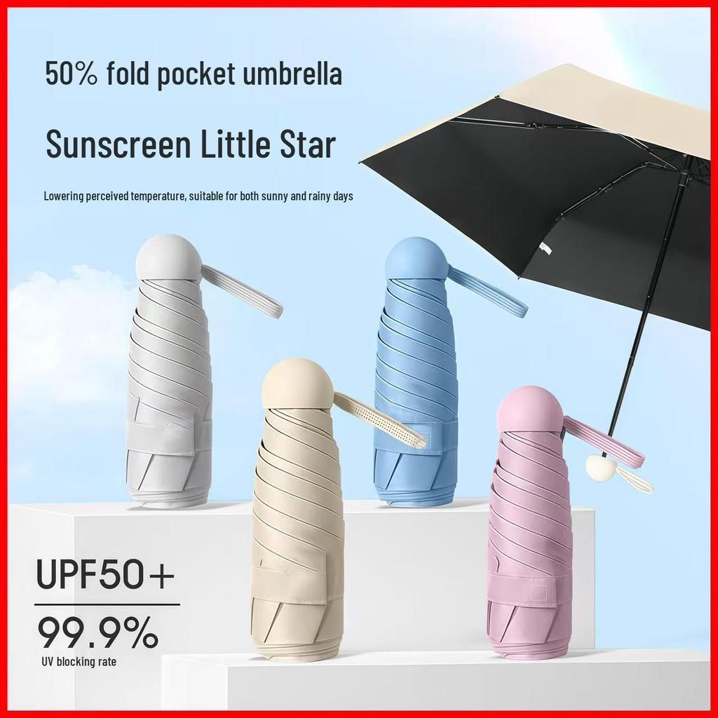 Compact 5-Fold Dual-Use Umbrella: UV Protection & Water Resistant Mini with Black Lining