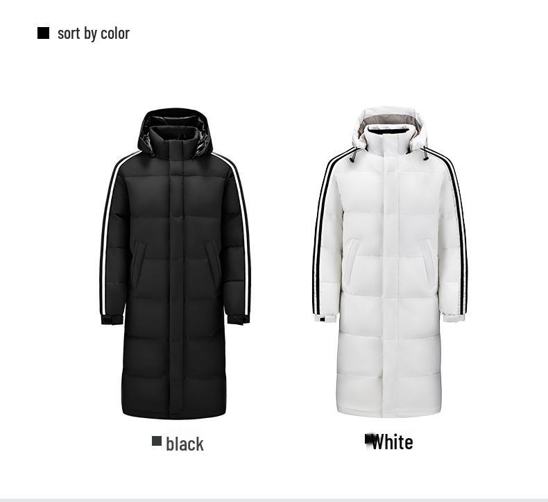 Unisex White Duck Down Jacket - Classic Three-Stripes, Hooded, Warm Outerwear for Students (Autumn/Winter).