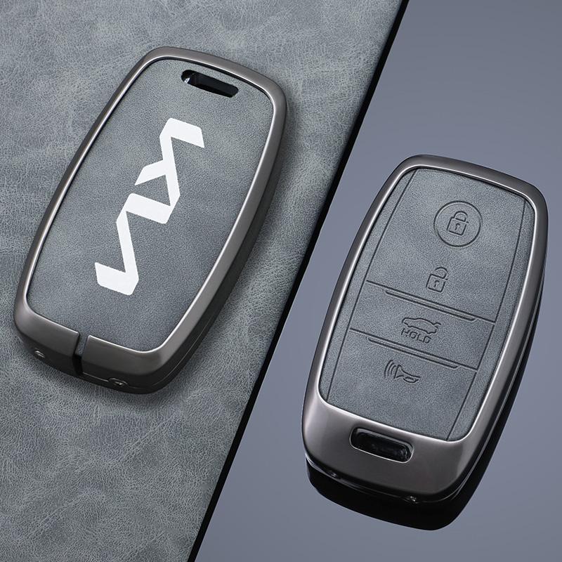 

2026 Hot Car Sticker Zinc Alloy Leather Car Remote Key Case Protection Cover Shell Fob Holder For Kia Sorento/Rio/Rio5/Optima/K5