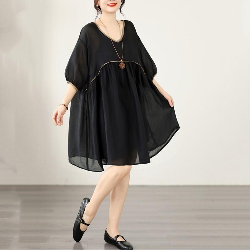 Short Sleeve Plus Size Cotton Vintage New In Dresses for Women Casual Loose Midi Summer Dress