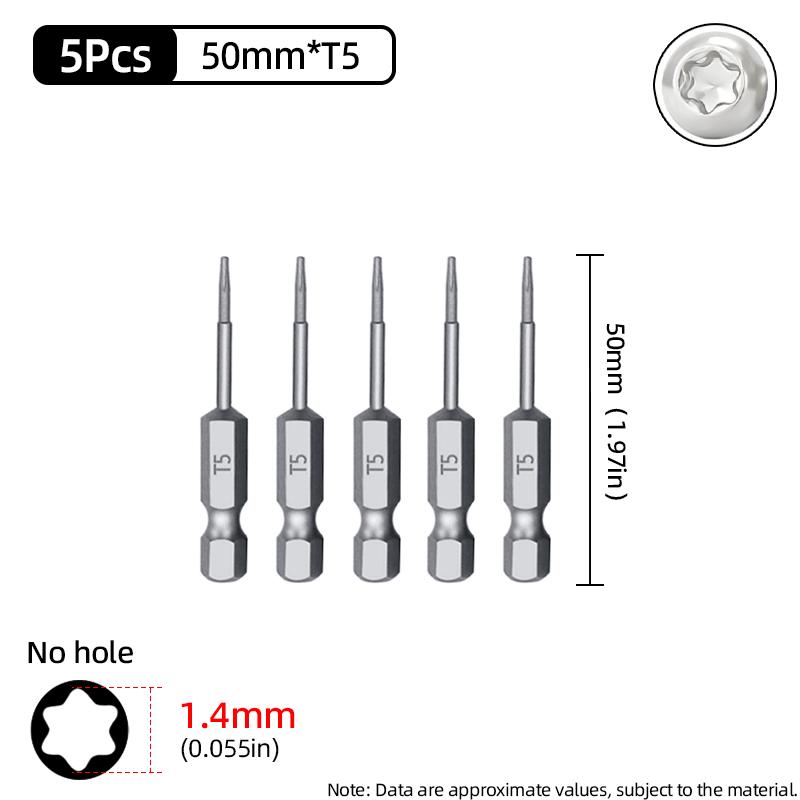 Torx Screwdriver Bit 50mm Magnetic S2 Steel 1/4'' Hex Shank Hollow Hole Security Bits T5-T40 Electric Drill Driver Hand Tools