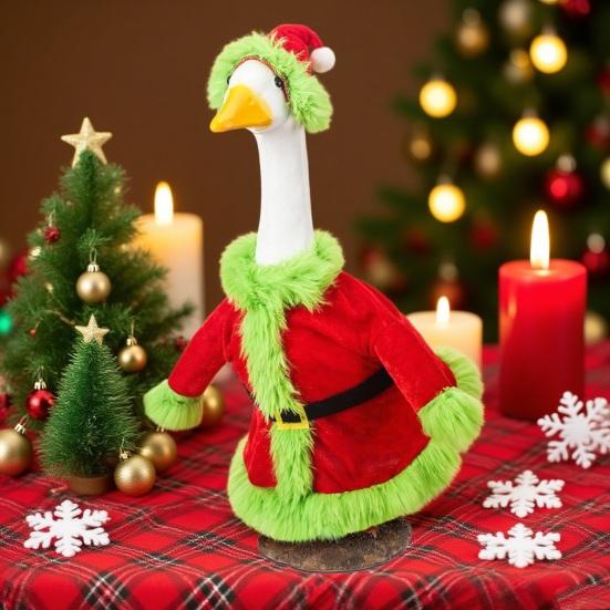 Santa Claus Goose Outfit for 23" Lawn Goose Christmas Costume with Santa Hat Xmas Goose Clothes for Cement or Plastic Goose Garden Decoration