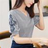 SURWENYUE Camicette estive in chiffon Camicie Top a righe moda Ricamo Manica corta Abbigliamento donna
