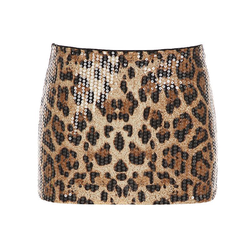 2025 Retro Animal Print Sequin Mini Skirt - Sexy Slim-Fit Hot Girl Style Large
