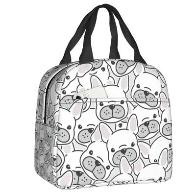 French Bulldog Puppy Thermal Insulated Lunch Bags Women Dog Head Pattern Resuable Container for School Food Bento Box