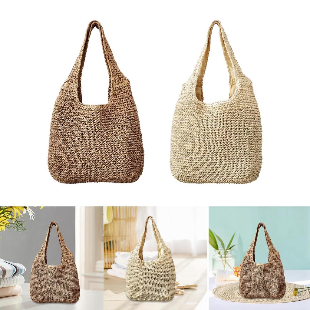 Women Straw Woven Tote Bag Shoulder Bags Retro Style Large Handmade Purse Straw Bag for Vacation Daily Wear Summer Beach Travel