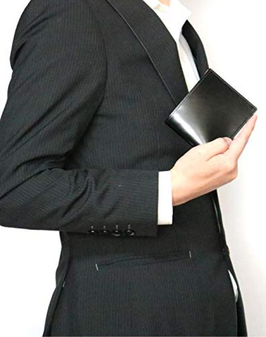 Bercute Black Cordovan Genuine Horse Leather Bifold Wallet for Men and Women, with Coin Pocket, Slim, Foldable, Short Wallet, Long Wallet, Genuine