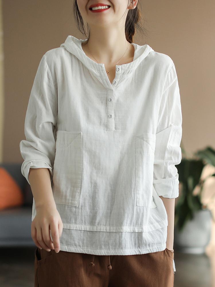 

Женские футболки с капюшоном весна-лето модные однотонные повседневные пуловеры женские офисные хлопковые льняные топы с длинным рукавом S белый
