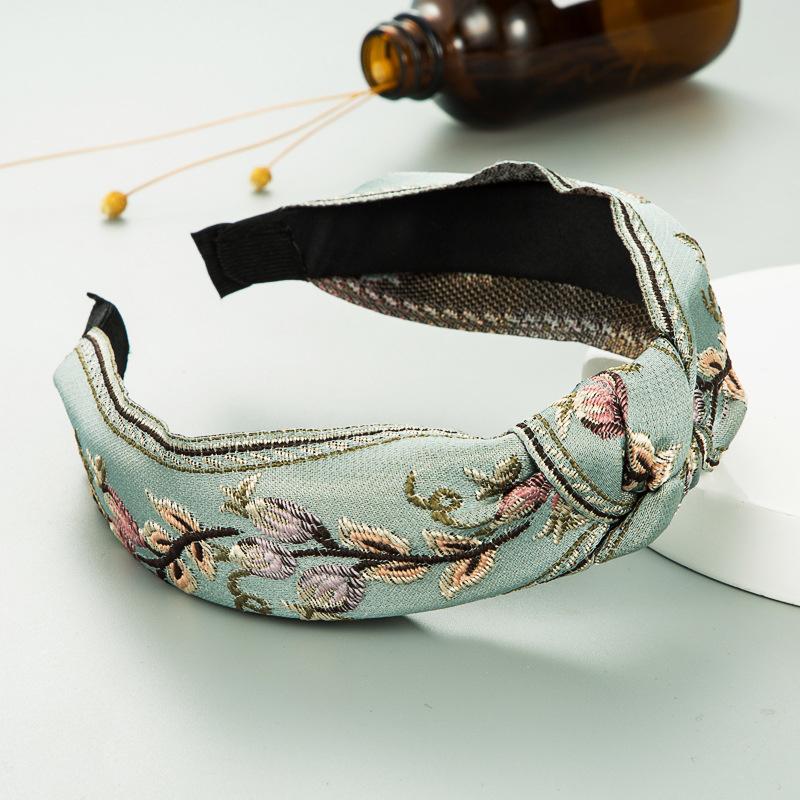 Pretty Boho Floral Embroidery Tape Headband for Lady Girls Shopping Party Headpiece Top Bow Knot Hairband for Women Head Wears