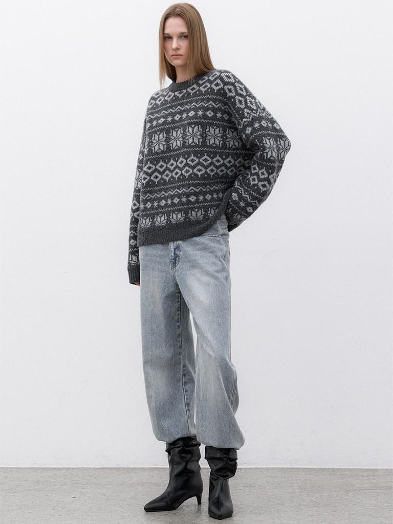 ATELIER NAIN (T-7148)Snow Flakes Knit Pullover