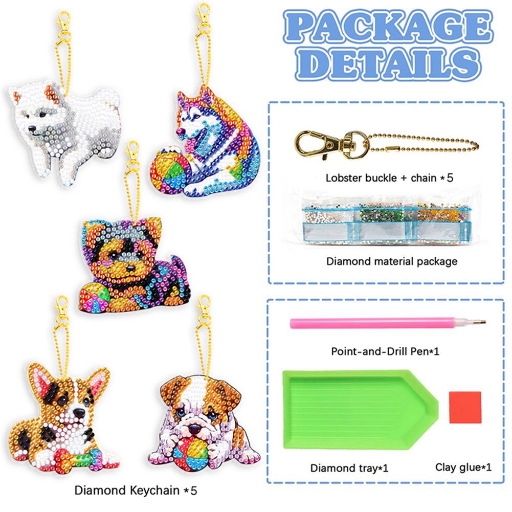 5Pcs Double Sided Animal Feather Diamond Painting Keychain Diamond Painting Art Keychain Pendant for Beginners Adults