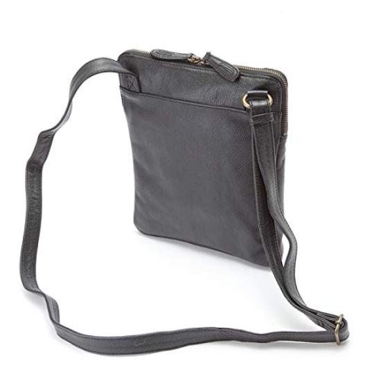 Hirano Bags Herren Umhängetasche aus echtem Leder, A5-Aktenordner-Passform, Vertikal, Crossbody, 22,5 cm breit + Original Lammfell Handschuhe, Marineblau