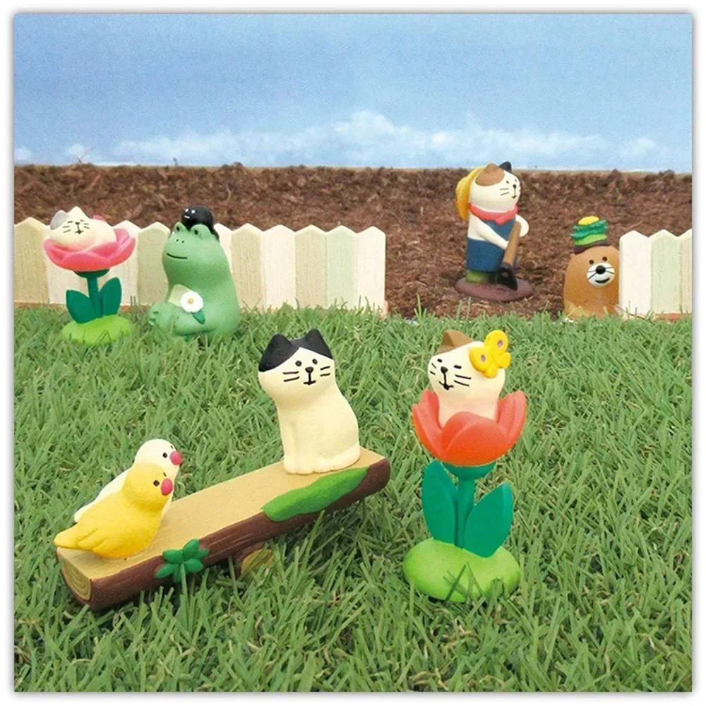 Spring Garden Farm Series Zakka Figurine Decoration Japanese Photo Props Miniature Resin Gift INS Cat Collection Small Ornaments