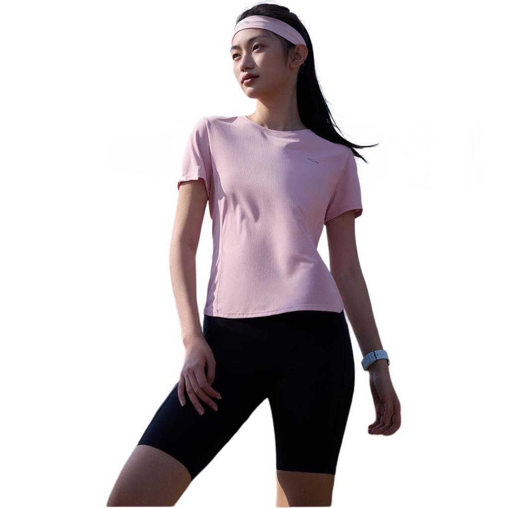 Anta Comfortable Breathable Versatile Short Sleeve T-Shirt Women Tops Soft-Pink 962525104-3