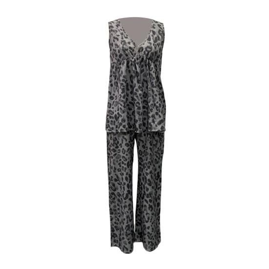 Conjuntos de 2 Piezas Estampados de Verano para Mujer Camiseta sin Mangas con Cuello en V y Pantalones de Pierna Ancha Conjuntos para Estar en Casa Atuendos Casuales de Vacaciones
