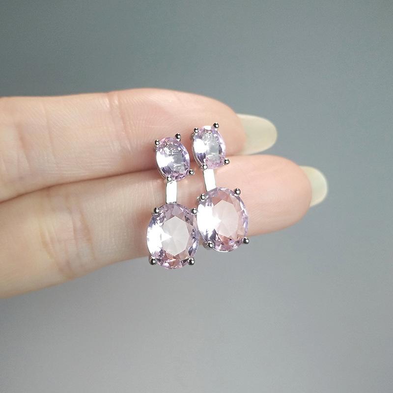 Rear Hanging Double Blue Stone Oval Diamond Suspension Earrings, Simple Colored Treasure Gift, Two Earrings.