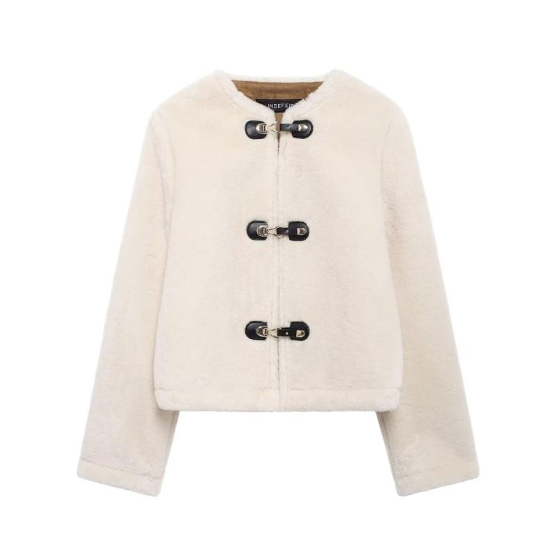 Womens Faux Shearling Double-Breasted Coat Winter Warm Long Outerwear Casual Style