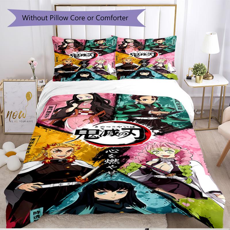 3pcs Duvet Cover Set (1*Duvet Cover + 2*Pillowcase, Without Core), Demon Slayer Print Soft All‑Season Bedding Set, Home Bedroom Decor Gift