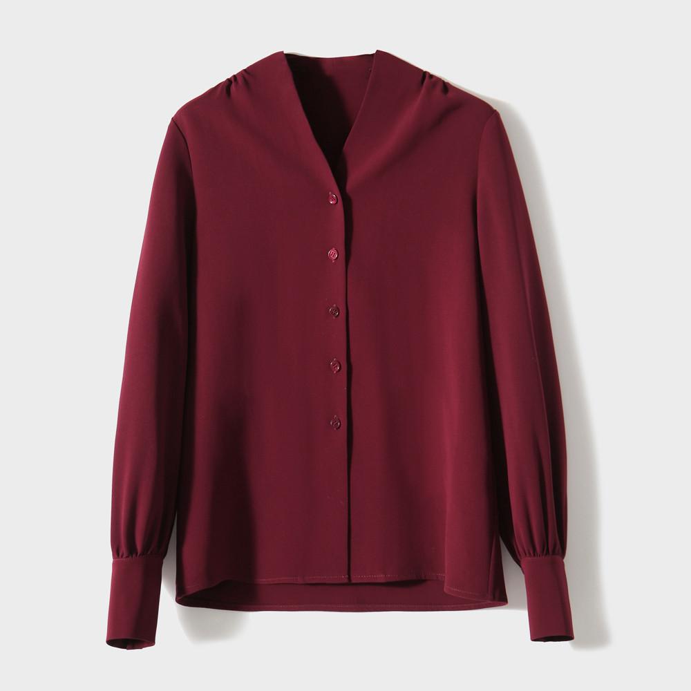 New French Acetate Collar Shoulder Shell Pleated Long Sleeve Shirt