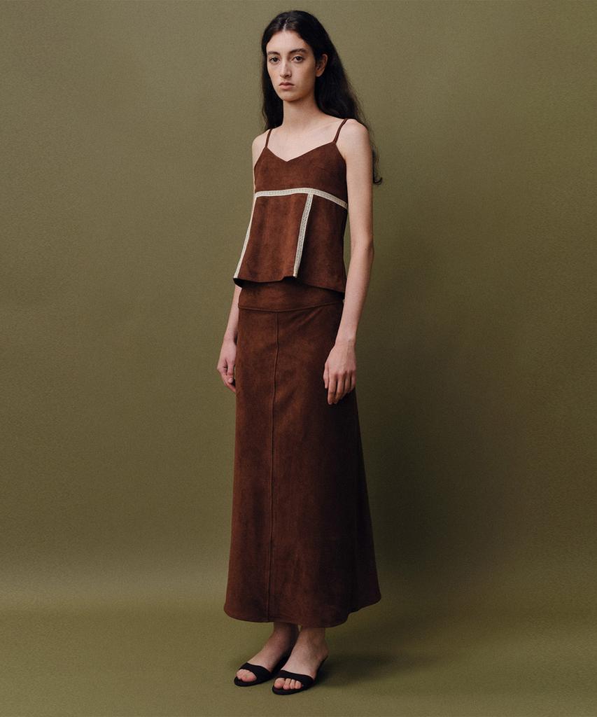 Beiodeu Suede Long Skirt_Brown