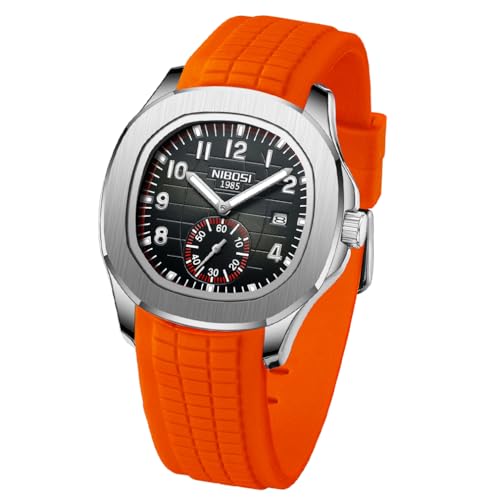 

NIBOSI Men s Silicone Sports Watch, Waterproof, Stylish and Casual, Analog, Large Arabic Numerals, Easy-to-Read Dial, Date Display, Fluorescent, Orang