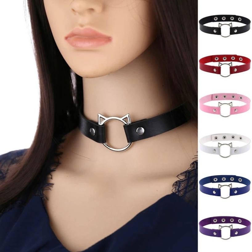 1 ks Dámský černý sexy obojek z umělé kůže s kočičími hroty, choker s přezkou, gotický alternativní tenký gotický náhrdelník s cvočky, punk