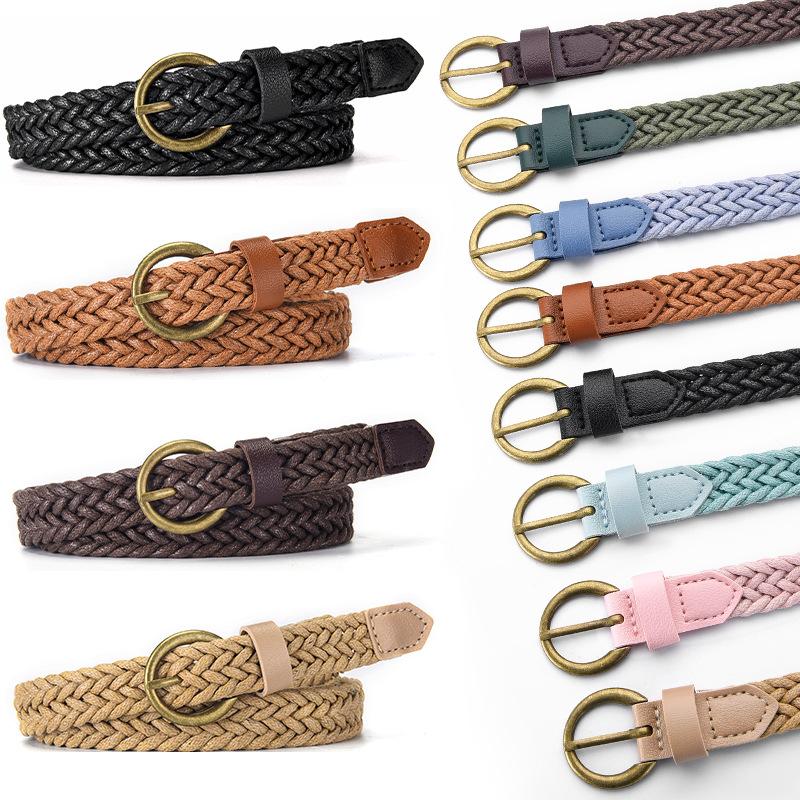 Wax Rope Woven Thin Belt With Suit Dress Shirt Non-Punching Belt