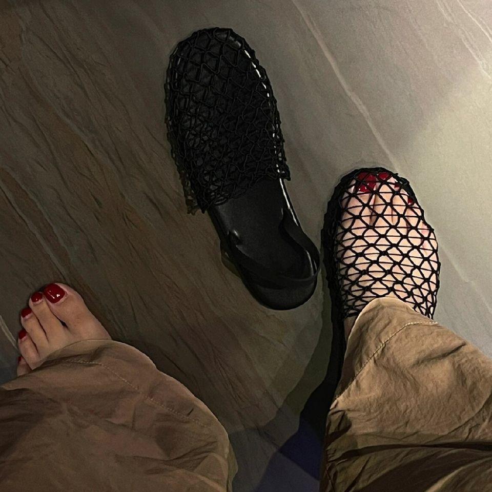 Baotou Back Strap Fishing Net Flat Sandals Roman Shoes Summer New Hollow Comfortable Beach Round Head Half Slippers