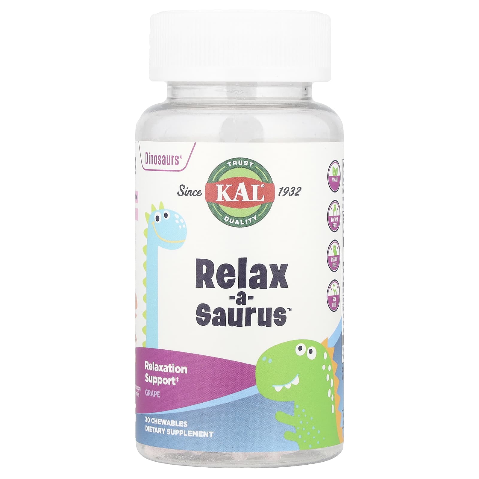 

KAL, Dinosaurs®, Relax-a-Saurus™, Grape Flavor, 30 Chewables