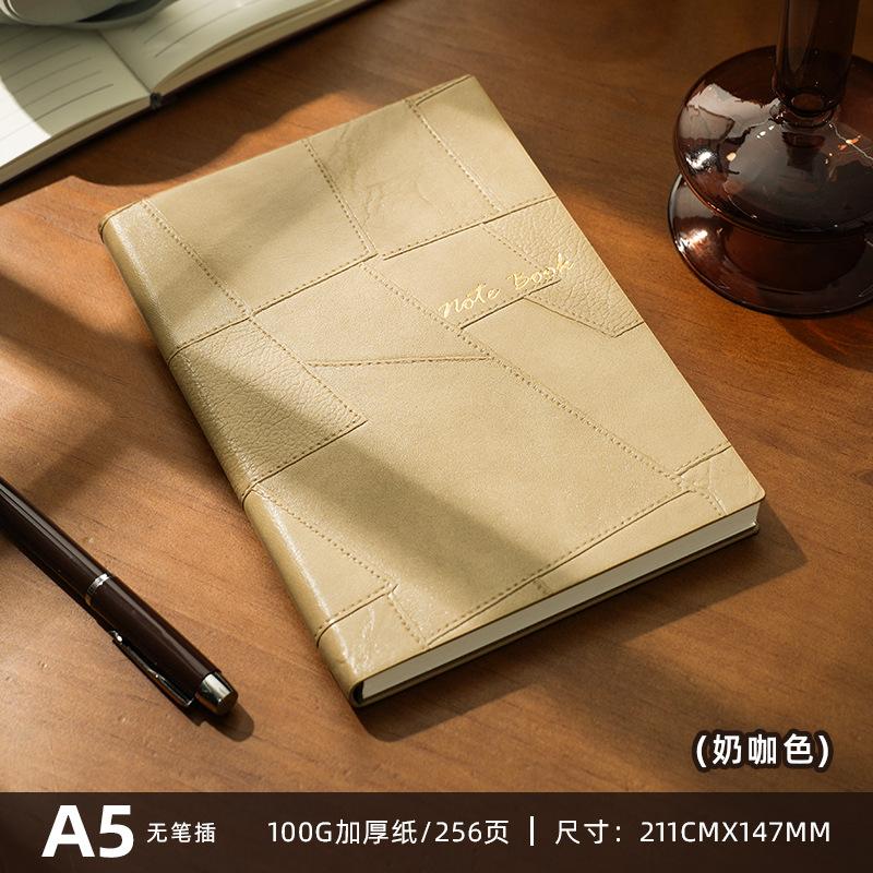 Business PU Thickened A5 Splicing Notebook Office Learning Notepad Simple Retro Soft Leather Gift No Binding (Multicolor,None)