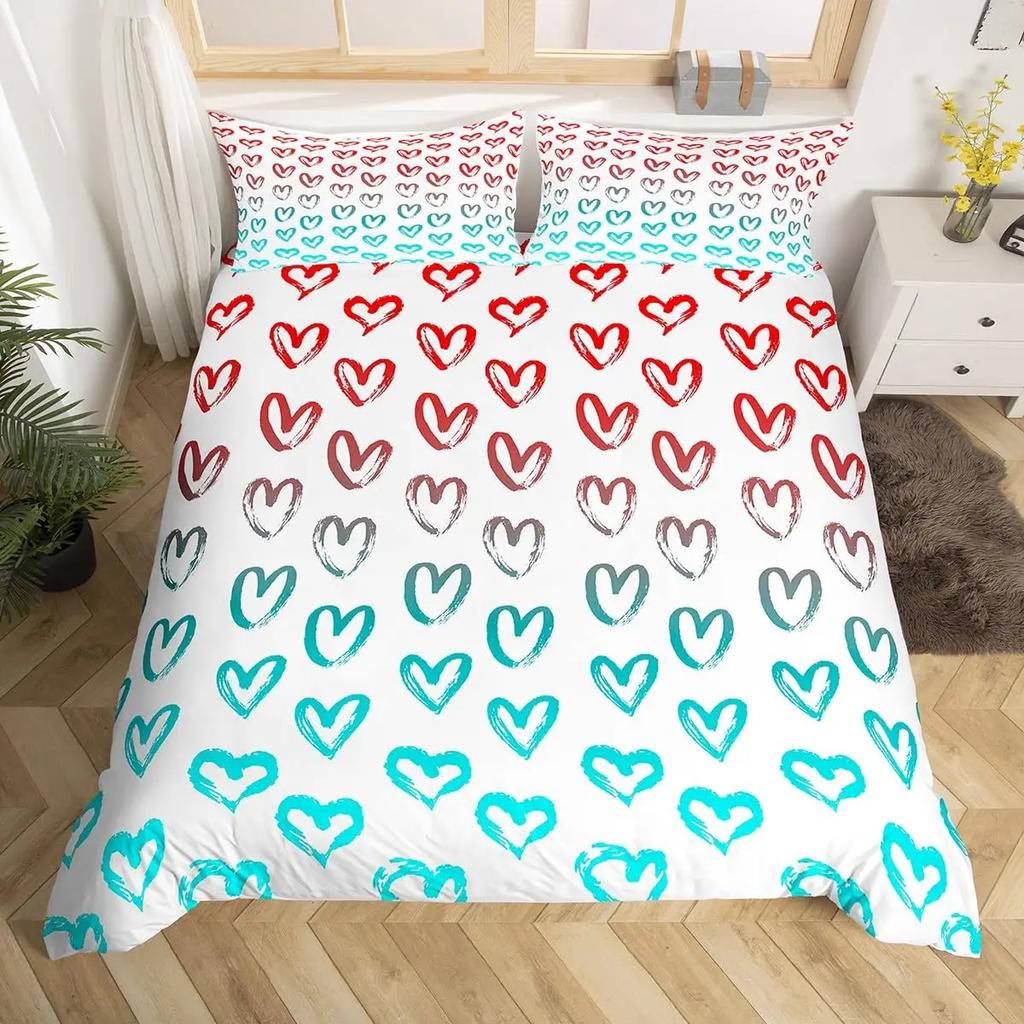Love Heart Pattern Duvet Cover for Girls Women Pink Romantic Theme Bedding Set Room Decor,Valentine's Day Soft Comforter Cover