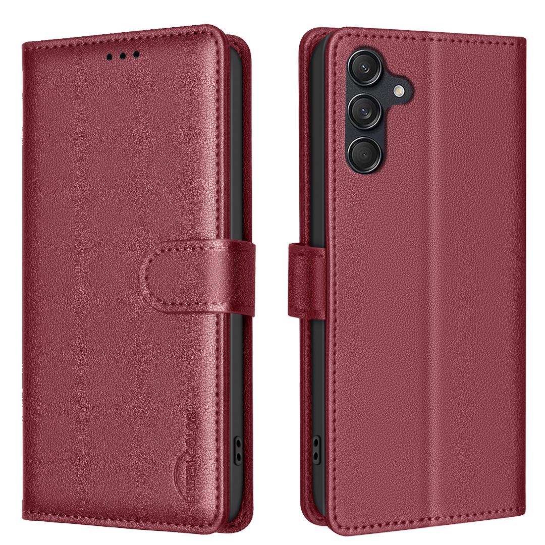 

BINFEN COLOR BF32 For Samsung Galaxy S25+/S24+ Phone Case Litchi Texture RFID Blocking Wallet Leather Cover Red
