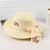 Lace Flower Flat Top Straw Hat Women'S Summer Sunscreen Sun Hat Outdoor Travel Seaside Beach Hat Fashion Top Hat