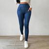 Women Pencil Pants Imitation Jeans High Waist Velvet Lined Warm Leggings Tight Fit Pants with Pockets Work School Wear