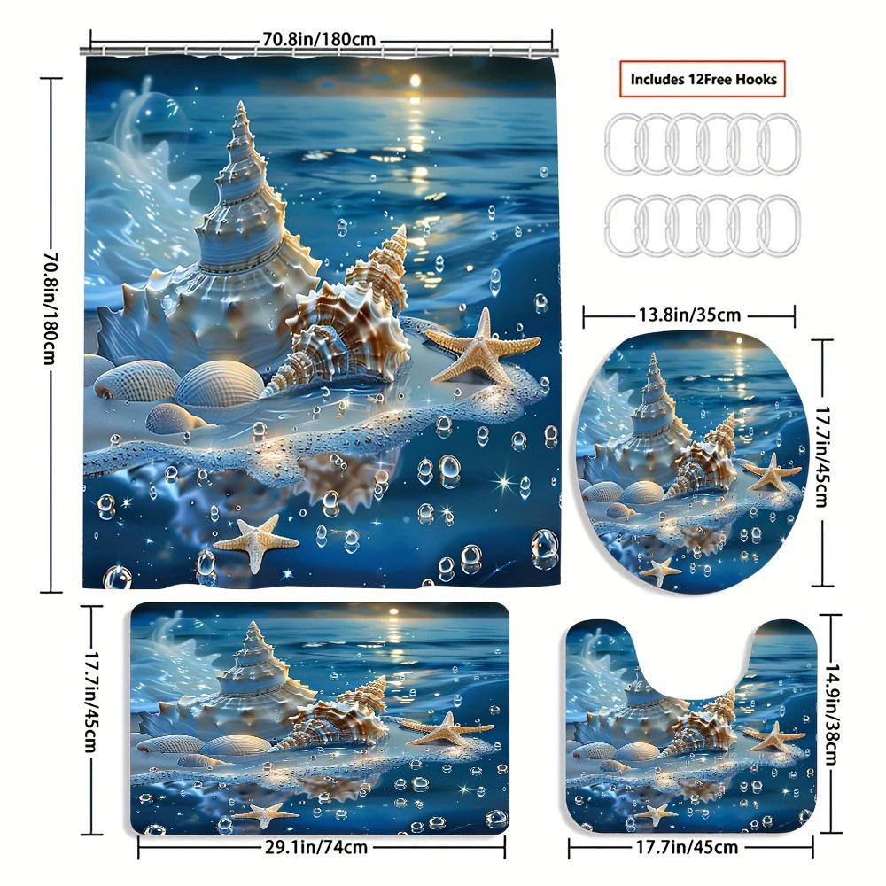 Ensemble de salle de bain récif corallien sous-marin enchanteur - Rideau de douche imperméable, Housse de couvercle de toilette, Tapis de bain et Tapis contour