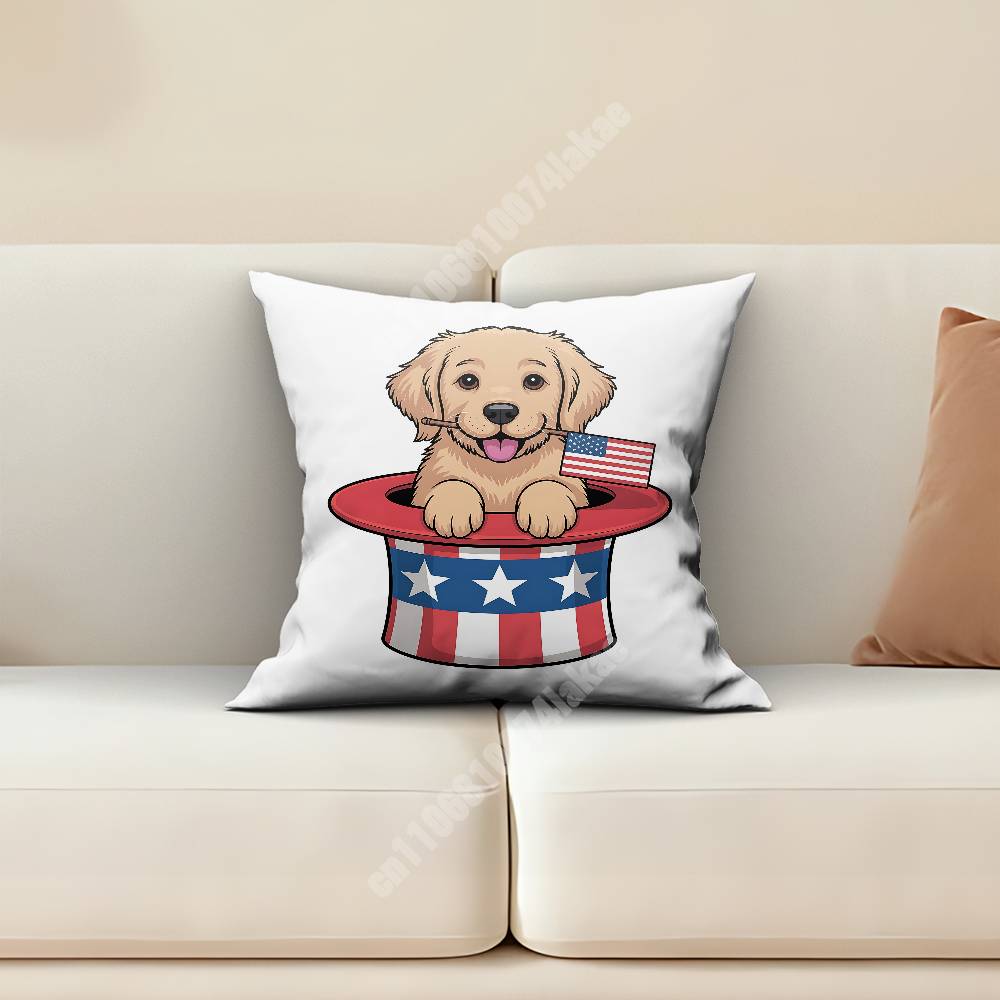 Cute Puppy Gold Retriever Dog Friend Pillow Cover Cushion Case Sofa Couch Modern Apartment Decor Family Furnishing