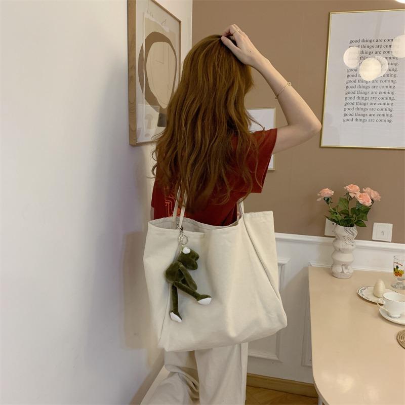 4 Dual-purpose Solid Color Large-capacity Tote Bag Retro Canvas Bag Going Out Handbag Student Shoulder Schoolbag