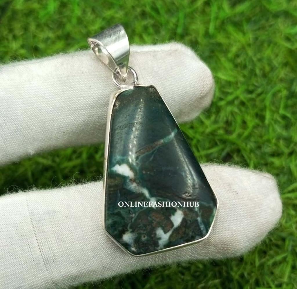 Ocean Jasper Gemstone 925 Sterling Silver Plated Coffin Pendant Jewelry CFF-P83